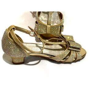 Princess Sandals Girls Sz 1 Gold Rhinestones‎ Bow Flower Girl Formal christmas